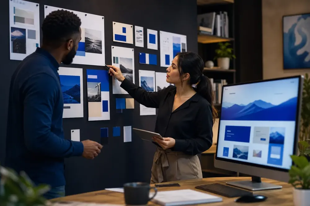 A creative team mapping customer questions and a website conversion journey